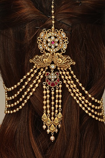 Gold Finish Brass Ravika Hair Brooch With Chain