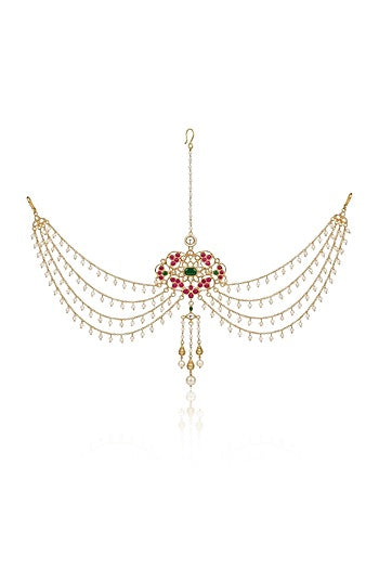 Gold Finish Brass Tanishvi Hair Brooch With Chain