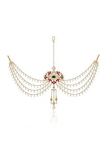 Gold Finish Brass Tanishvi Hair Brooch With Chain