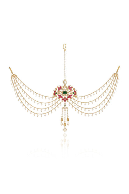 Gold Finish Brass Tanishvi Hair Brooch With Chain