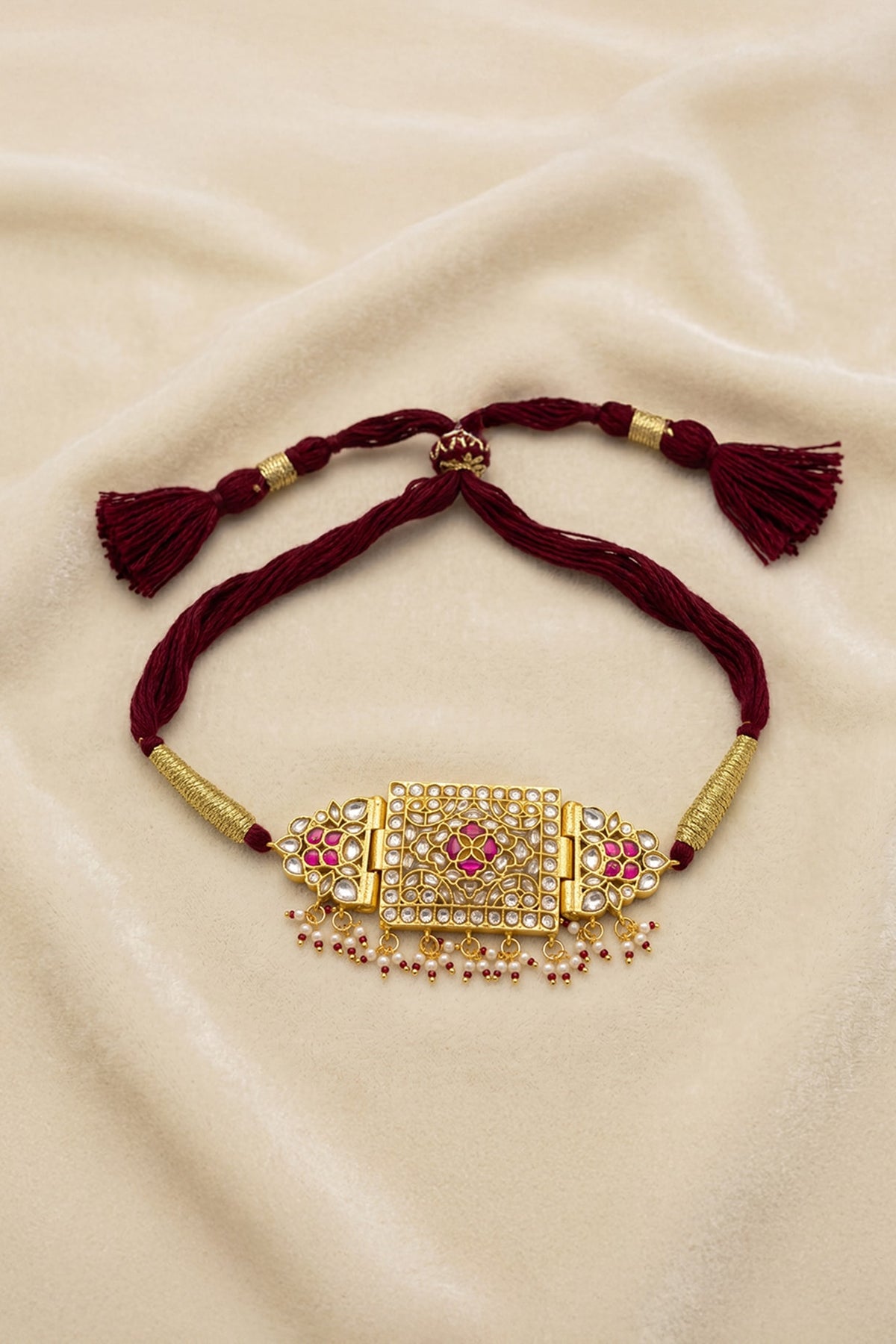 Gold Finish Kundan Polki & Red Stone Rayna Armlet