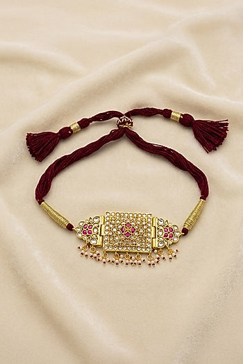 Gold Finish Kundan Polki & Red Stone Rayna Armlet