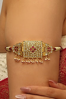 Gold Finish Kundan Polki & Red Stone Rayna Armlet