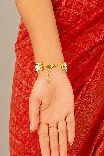 Gold Finish Kundan Polki & White Beaded Zavira Haathphool