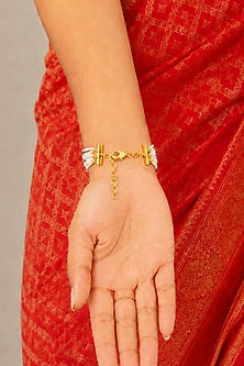 Gold Finish Kundan Polki & White Beaded Zavira Haathphool
