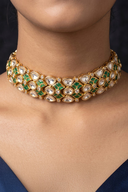 Gold Finish Brass Revanshi Choker Necklace Set