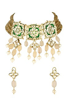Gold Finish Kundan Necklace Set