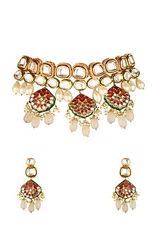 Gold Finish Kundan Choker Necklace Set