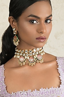 Gold Finish Kundan Choker Necklace Set