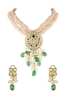 Gold Finish Jade Enamelled Necklace Set