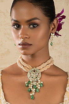 Gold Finish Jade Enamelled Necklace Set