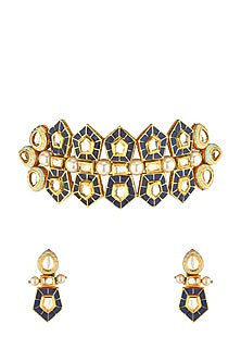 Gold Finish Enameled Kundan Necklace Set