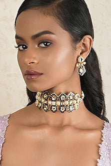 Gold Finish Enameled Kundan Necklace Set