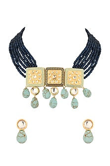 Gold Finish Agate Beaded Choker Necklace Set