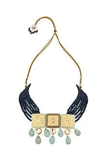 Gold Finish Agate Beaded Choker Necklace Set