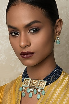 Gold Finish Agate Beaded Choker Necklace Set