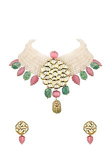 Gold Finish Kundan & Jade Necklace Set