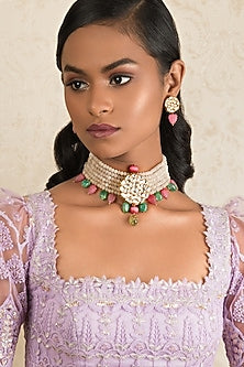 Gold Finish Kundan & Jade Necklace Set