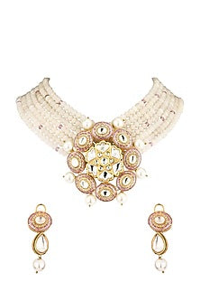 Gold Finish Beaded Choker Necklace Set