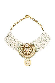 Gold Finish Shell Pearl & Kundan Necklace Set