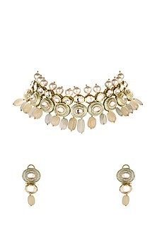 Gold Finish Quartz Drop Necklace Set