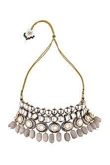 Gold Finish Kundan & Pearl Choker Necklace Set