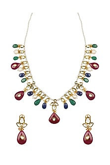 Gold Finish Kundan & Jade Necklace Set
