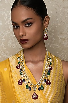 Gold Finish Kundan & Jade Necklace Set