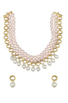 Gold Finish Kundan & Pearl Necklace Set