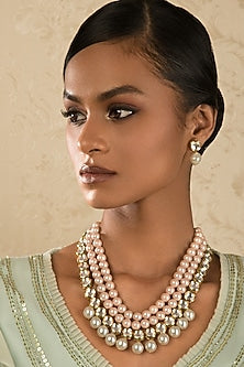 Gold Finish Kundan & Pearl Necklace Set