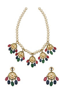 Gold Finish Jade & Kundan Necklace Set
