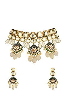 Gold Finish Shell Pearl & Beaded Necklace Set