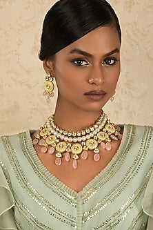 Gold Finish Enameled Choker Necklace Set