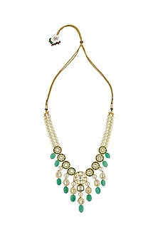 Gold Finish Quartz Bead & Kundan Necklace Set