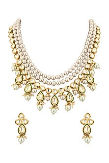 Gold Finish Pearl Choker Necklace Set