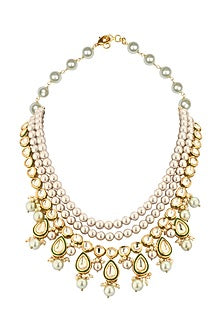 Gold Finish Pearl Choker Necklace Set