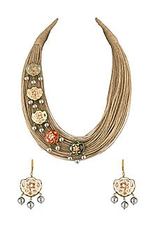 Gold Finish Choker Necklace Set With Shell Pearls