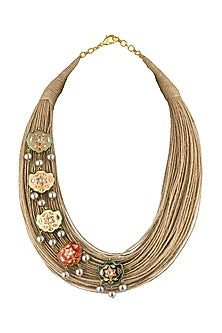 Gold Finish Choker Necklace Set With Shell Pearls