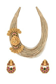 Gold Finish Laxmi Pendant Necklace Set
