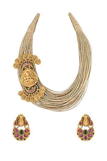 Gold Finish Laxmi Pendant Necklace Set