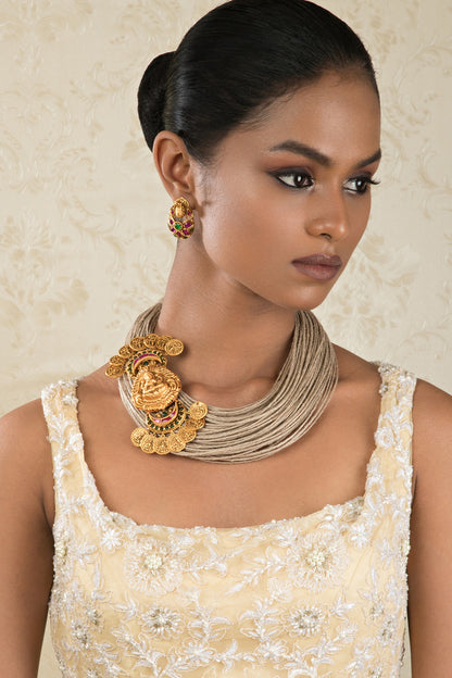 Gold Finish Laxmi Pendant Necklace Set