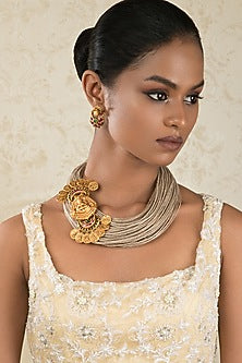 Gold Finish Laxmi Pendant Necklace Set