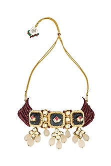 Gold Finish Bead & Jade Necklace Set