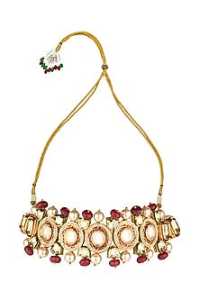 Gold Finish Choker Necklace Set With Kundans