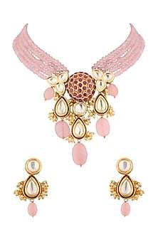 Gold Finish Ruby Choker Necklace Set