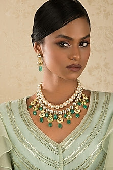Gold Finish Enamelled Jade Necklace Set