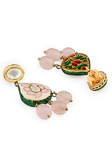 Gold Finish Rose Quartz Drop Necklace Set