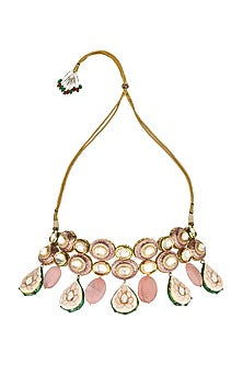 Gold Finish Rose Quartz Drop Necklace Set