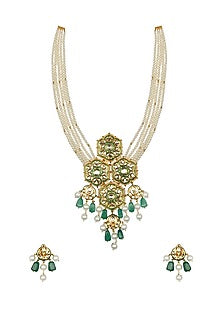Gold Finish Jade Drop Choker Necklace Set