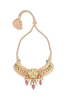 Gold Finish Rose Quartz Choker Necklace Set